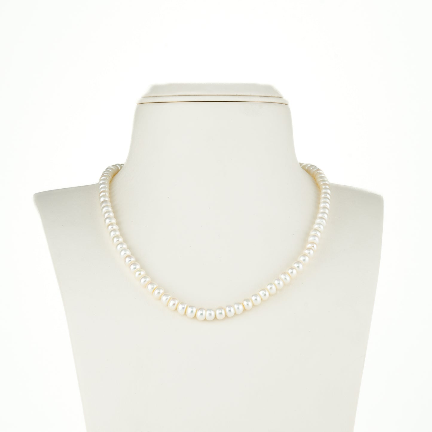 5.0-6.0mm White Button Freshwater Pearl Necklace Set - A Quality