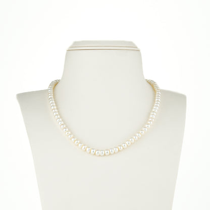 5.0-6.0mm White Button Freshwater Pearl Necklace Set - A Quality