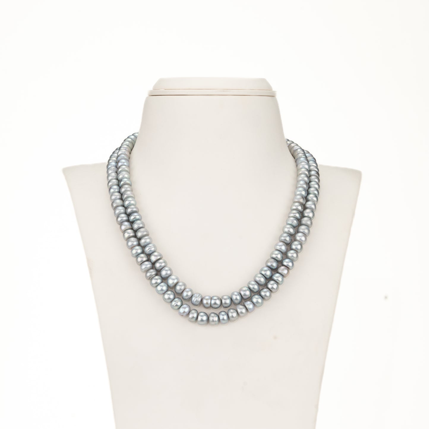 6.0-7.0mm Grey Button Freshwater Pearl Necklace Set - A Quality