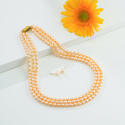 7.0-8.0mm Pink Drop Freshwater Pearl Necklace Set - A Quality