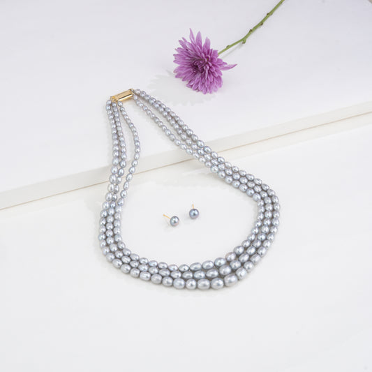 Grading Grey Drop Freshwater Pearl Necklace Set - A Quality