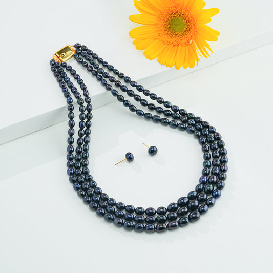 Grading Black Drop Freshwater Pearl Necklace Set - A Quality