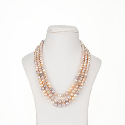 7.0-8.0mm Multicolor Near Round Freshwater Pearl Necklace Set - A Quality