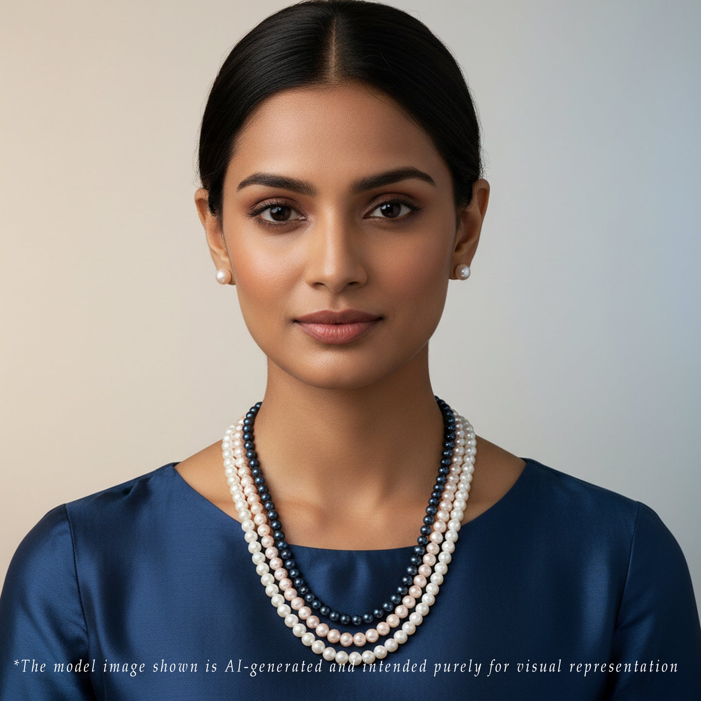 6.0-7.0mm Tricolor Near Round Freshwater Pearl Necklace Set - A Quality