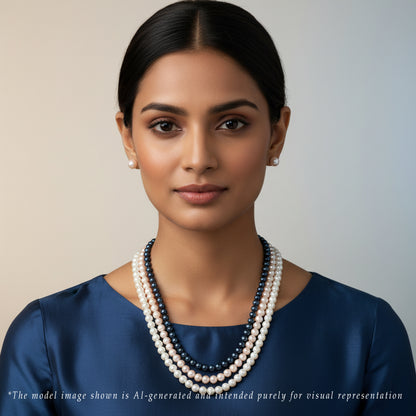 6.0-7.0mm Tricolor Near Round Freshwater Pearl Necklace Set - A Quality