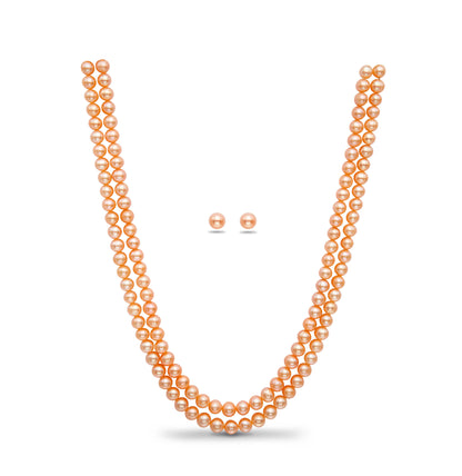 7.0-8.0mm Pink Round Freshwater Pearl Necklace Set - AAA Quality