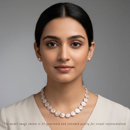 16.0-17.0mm Pink Coin Baroque Freshwater Pearl Necklace Set - A Quality