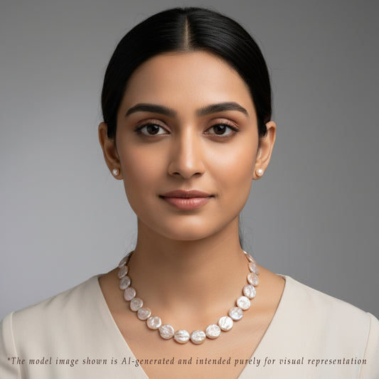 16.0-17.0mm Pink Coin Baroque Freshwater Pearl Necklace Set - A Quality