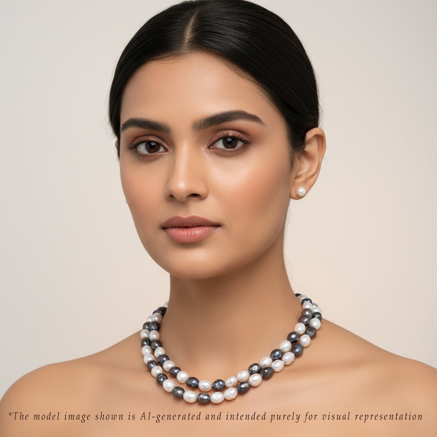 11.0-12.0mm Semi Baroque  Multicolor Freshwater Pearl Necklace Set - A Quality