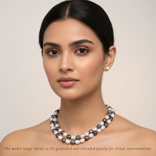 11.0-12.0mm Semi Baroque  Multicolor Freshwater Pearl Necklace Set - A Quality