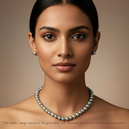 10.0-11.0mm Grey Semi Baroque Freshwater Pearl Necklace Set - A Quality