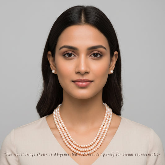 4.0-5.0mm Pink Button Freshwater Pearl Necklace Set - A Quality