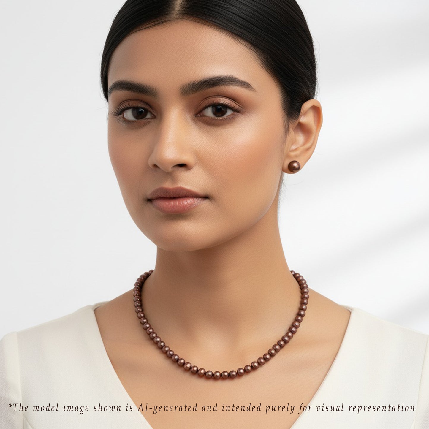 5.0-6.0mm Bronze Near Round Freshwater Pearl Necklace Set - A Quality