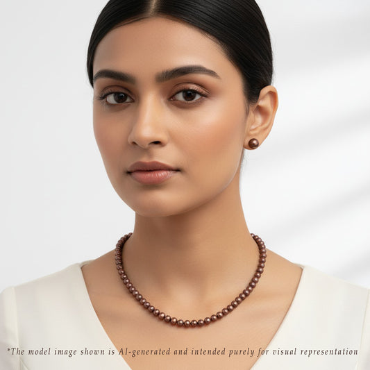 5.0-6.0mm Bronze Near Round Freshwater Pearl Necklace Set - A Quality
