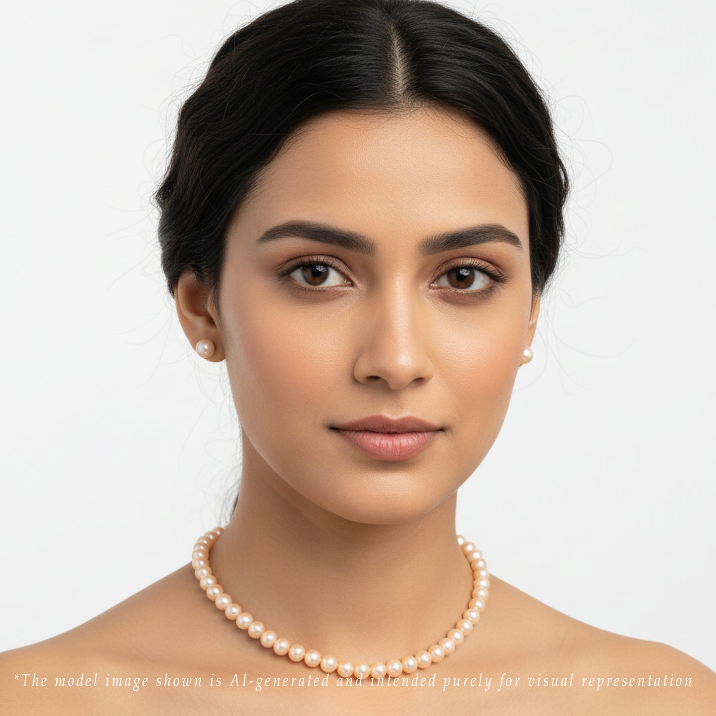 8.0-9.0mm Pink Near Round Freshwater Pearl Necklace Set - A Quality