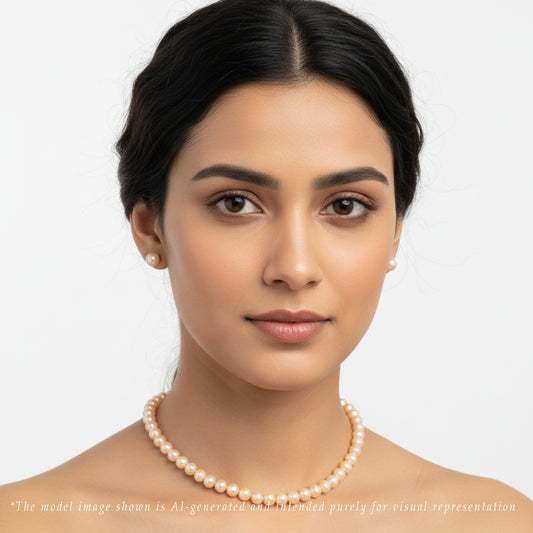 8.0-9.0mm Pink Near Round Freshwater Pearl Necklace Set - A Quality