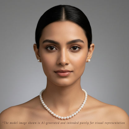8.0-9.0mm White Near Round Freshwater Pearl Necklace Set - A Quality