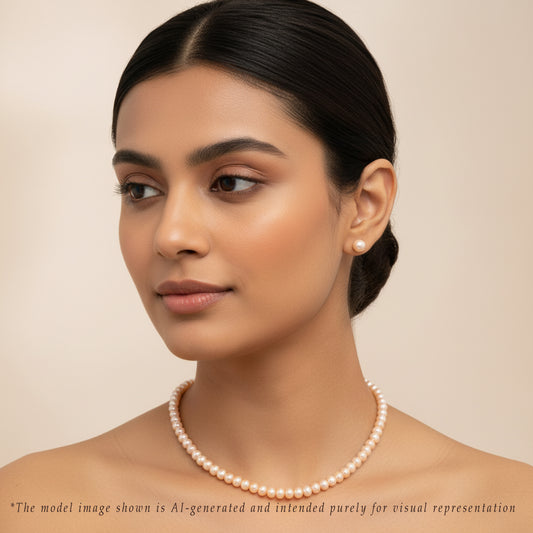 Grading Pink Button Freshwater Pearl Necklace Set - A Quality