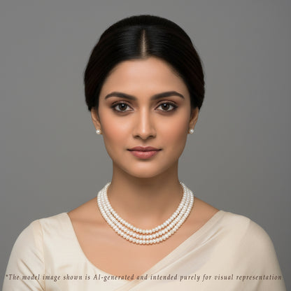 4.0-5.0mm White Button Freshwater Pearl Necklace Set - A Quality