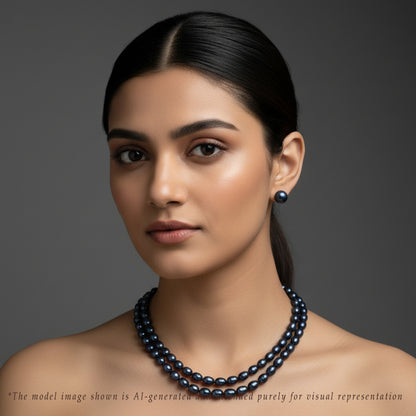 Grading Black Drop Freshwater Pearl Necklace Set - A Quality