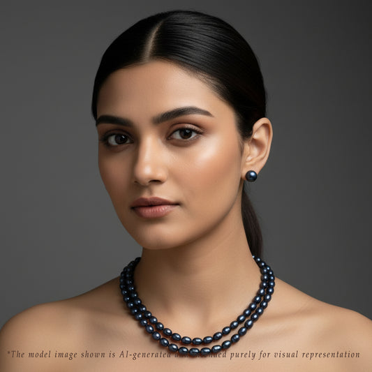 Grading Black Drop Freshwater Pearl Necklace Set - A Quality