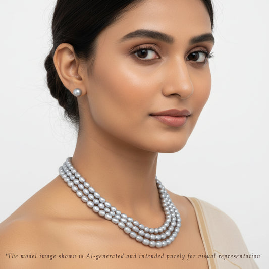 Grading Grey Drop Freshwater Pearl Necklace Set - A Quality