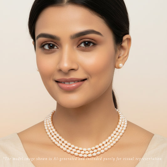 7.0-8.0mm Pink Drop Freshwater Pearl Necklace Set - A Quality