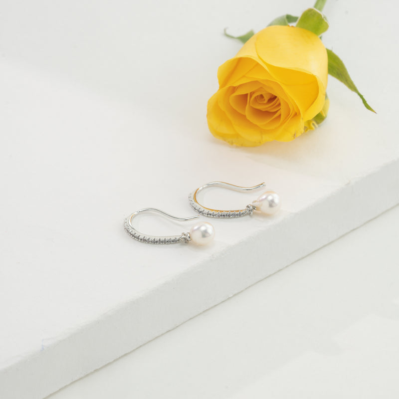 Opaque White Stone Freshwater Pearl Hanging Earrings