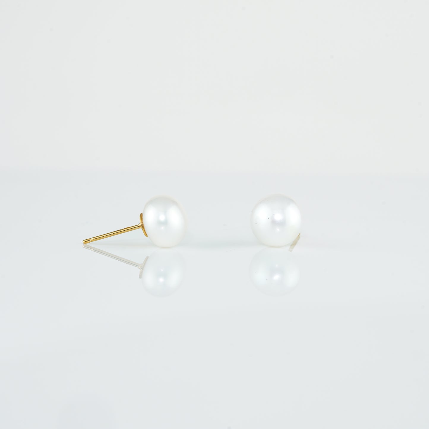 White Button Freshwater Pearl Stud Earrings