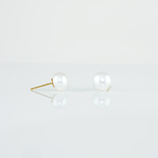 White Button Freshwater Pearl Stud Earrings
