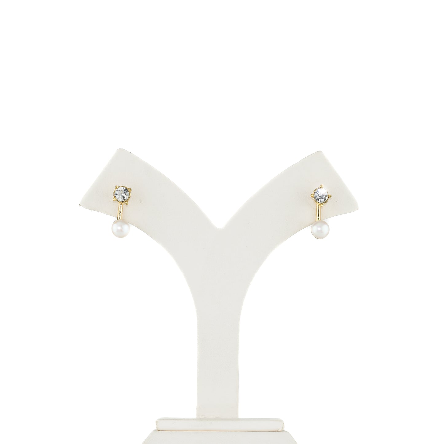 Designer White Stone Freshwater Pearl Stud Earrings