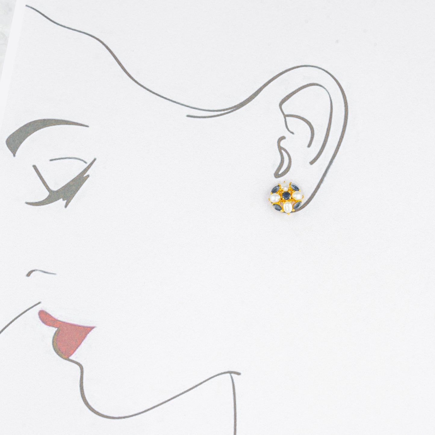 Swan Blue Stone Freshwater Pearl Stud Earrings