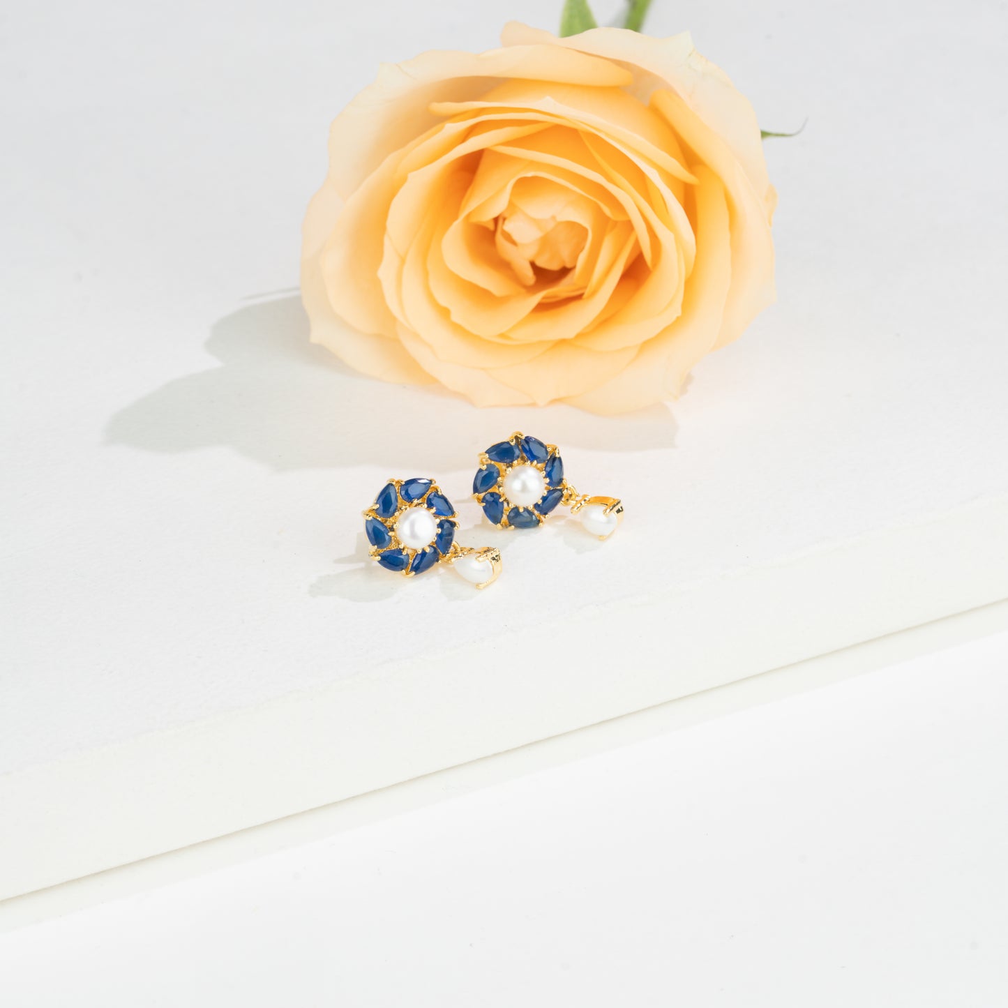 Floral Blue Mix Freshwater Hanging Pearl Earring
