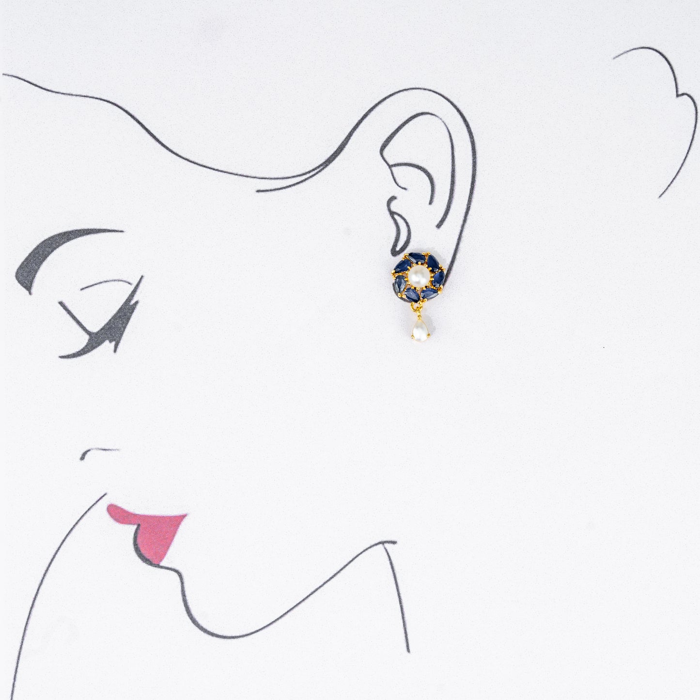 Floral Blue Mix Freshwater Hanging Pearl Earring