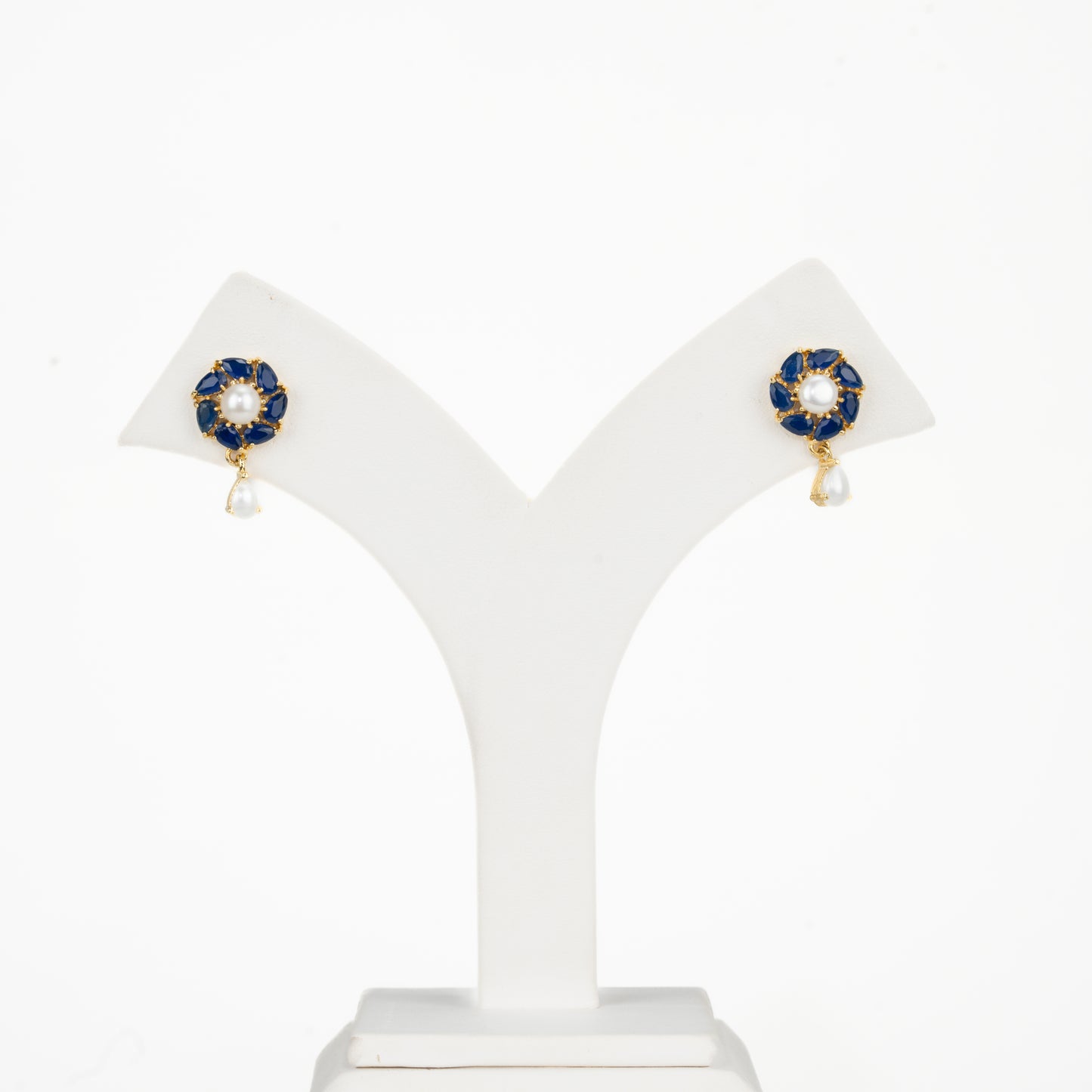 Floral Blue Mix Freshwater Hanging Pearl Earring