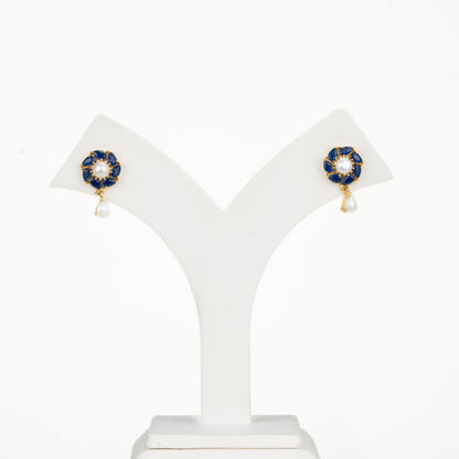 Floral Blue Mix Freshwater Hanging Pearl Earring