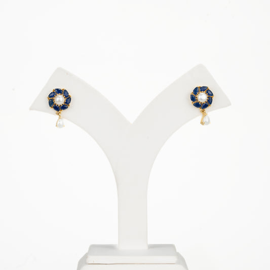 Floral Blue Mix Freshwater Hanging Pearl Earring