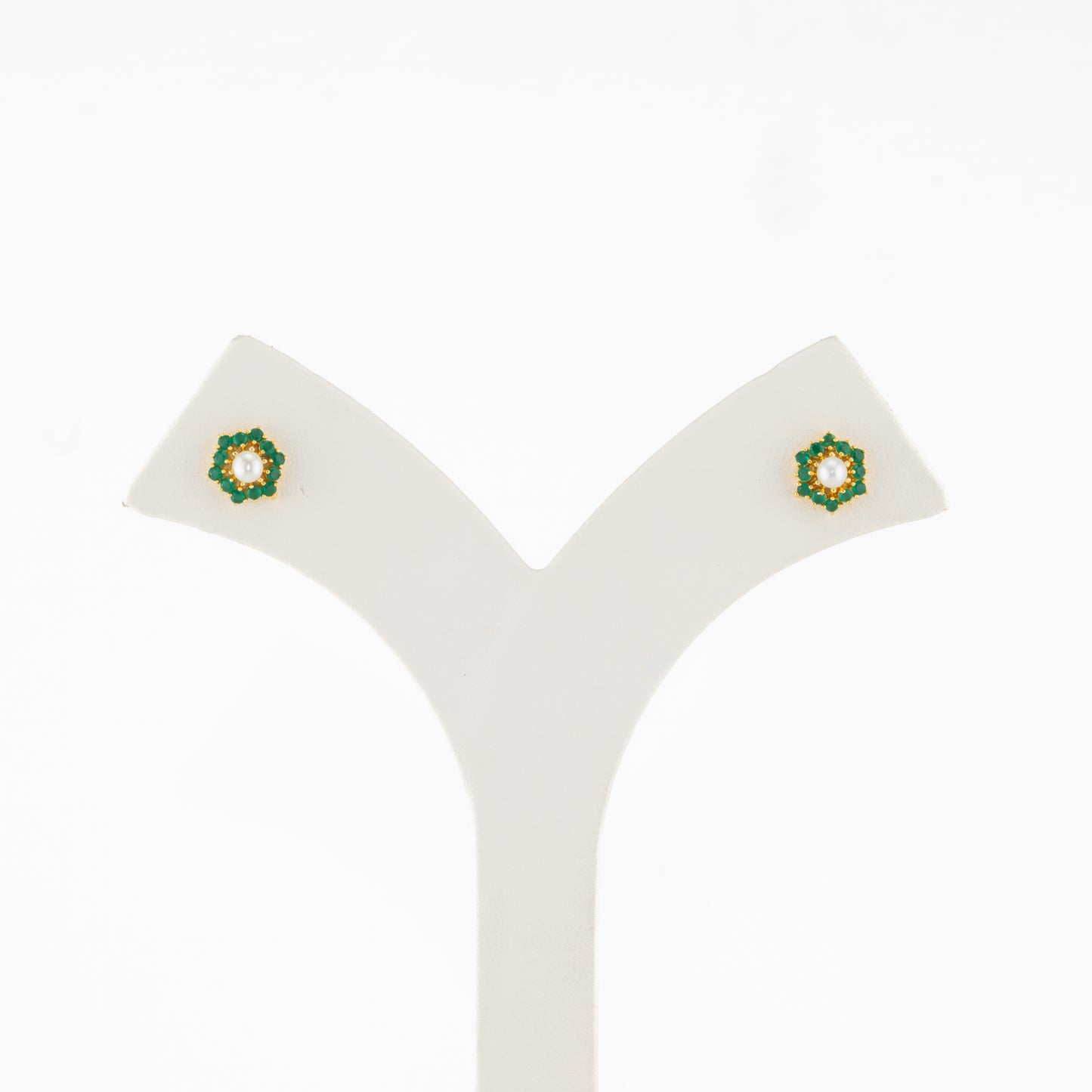 Brilliant Green Stone Freshwater Pearl Stud Earrings