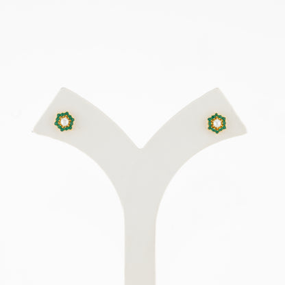 Brilliant Green Stone Freshwater Pearl Stud Earrings