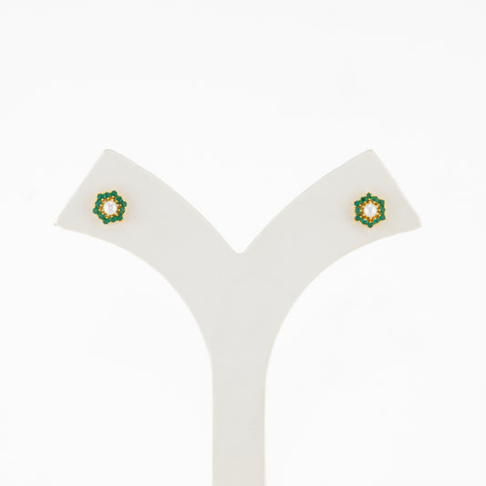 Brilliant Green Stone Freshwater Pearl Stud Earrings