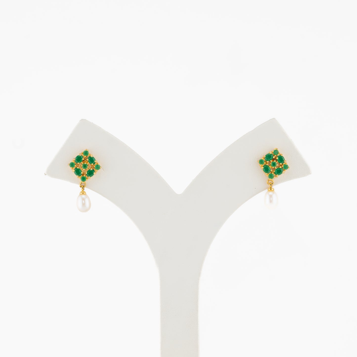 Perfect Green Stone Freshwater Pearl Stud Earrings