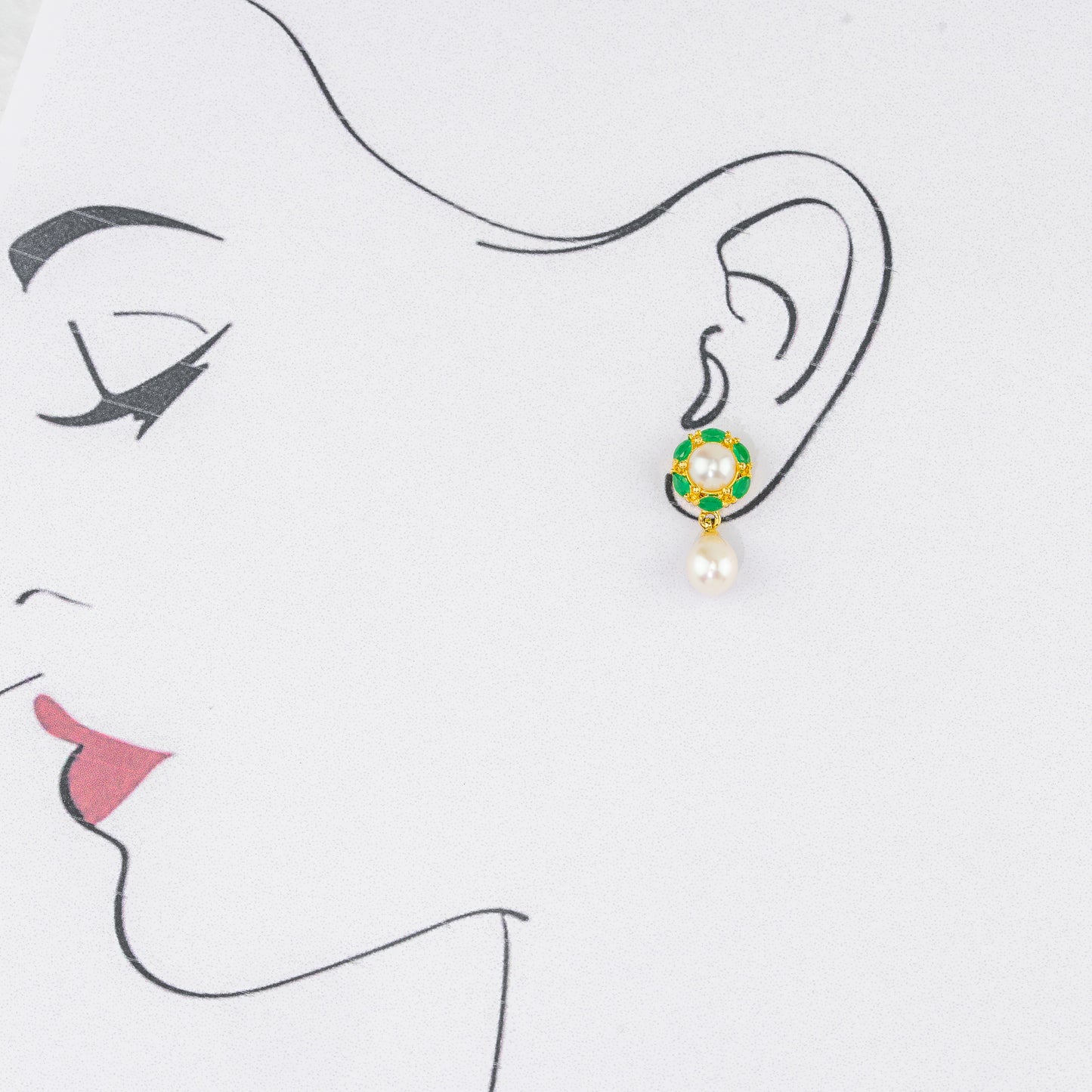 Fashionable Green Stone Freshwater Pearl Stud Earrings