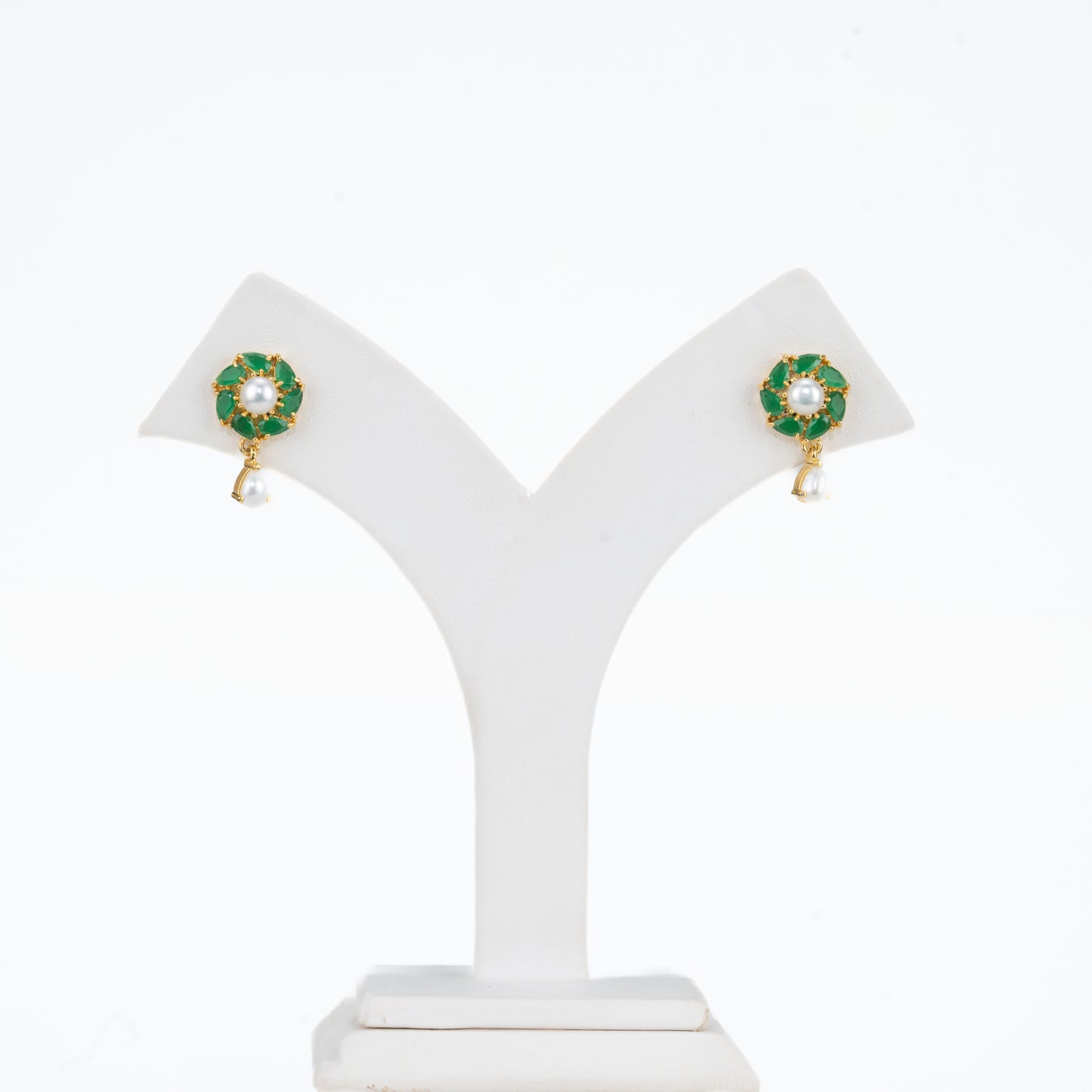 Fashionable Green Stone Freshwater Pearl Stud Earrings