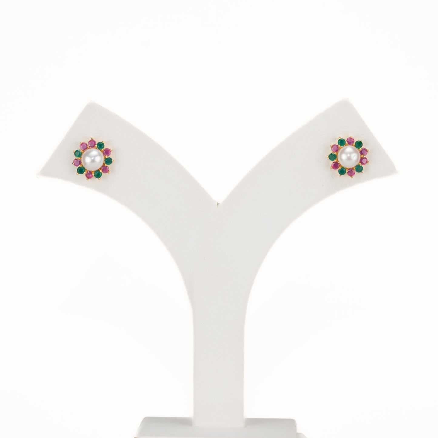 Floral Red Green Multicolor Freshwater Pearl Stud Earrings