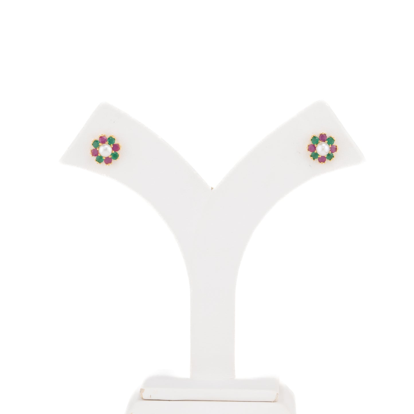 Floral Red Green Multicolor Freshwater Pearl Stud Earrings