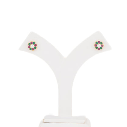 Floral Red Green Multicolor Freshwater Pearl Stud Earrings