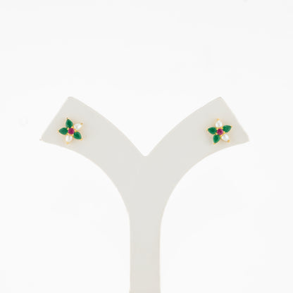 Intriguing Red Green Freshwater Pearl Stud Earrings