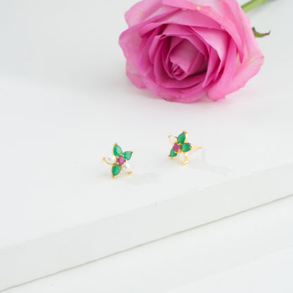 Intriguing Red Green Freshwater Pearl Stud Earrings