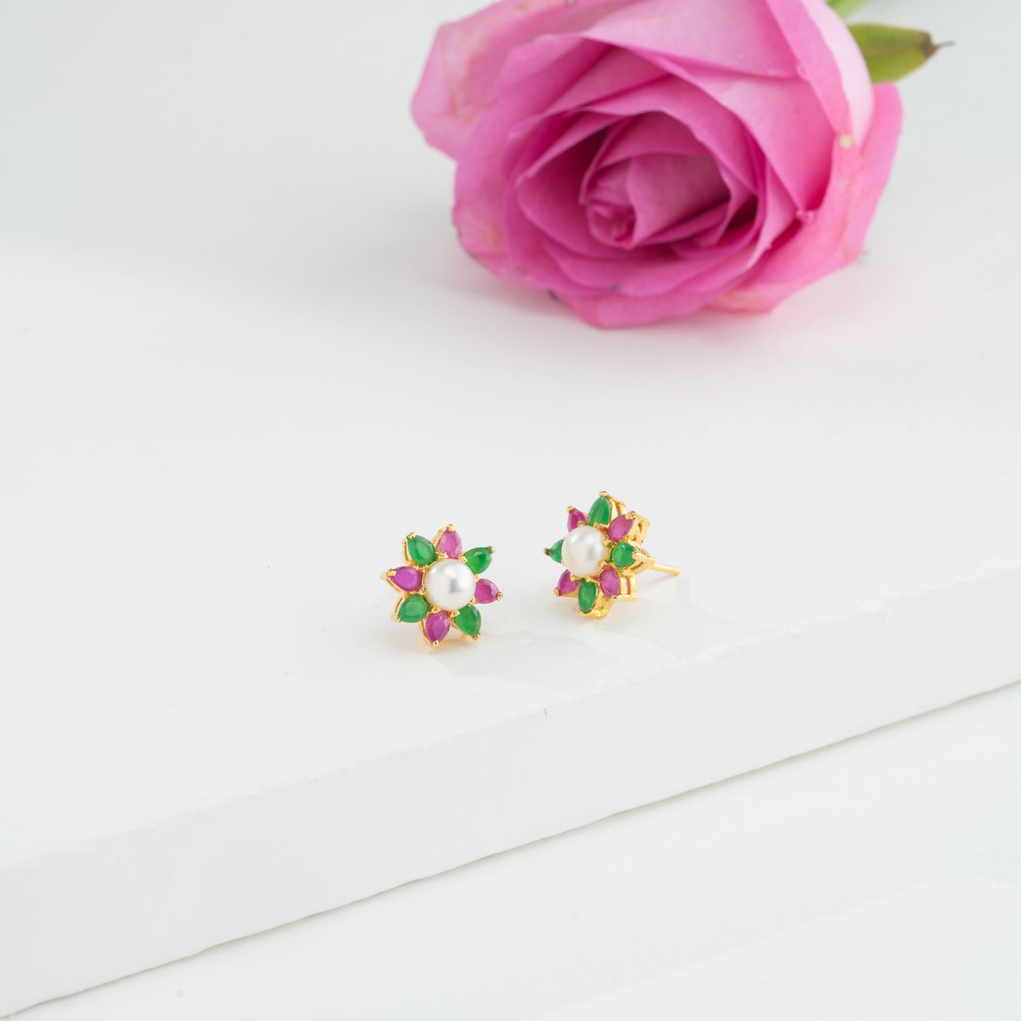 Exciting Red Green Multicolor Stone Stud Earrings