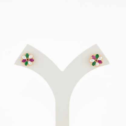 Stunning Red Green Multicolor Freshwater Pearl Stud Earrings